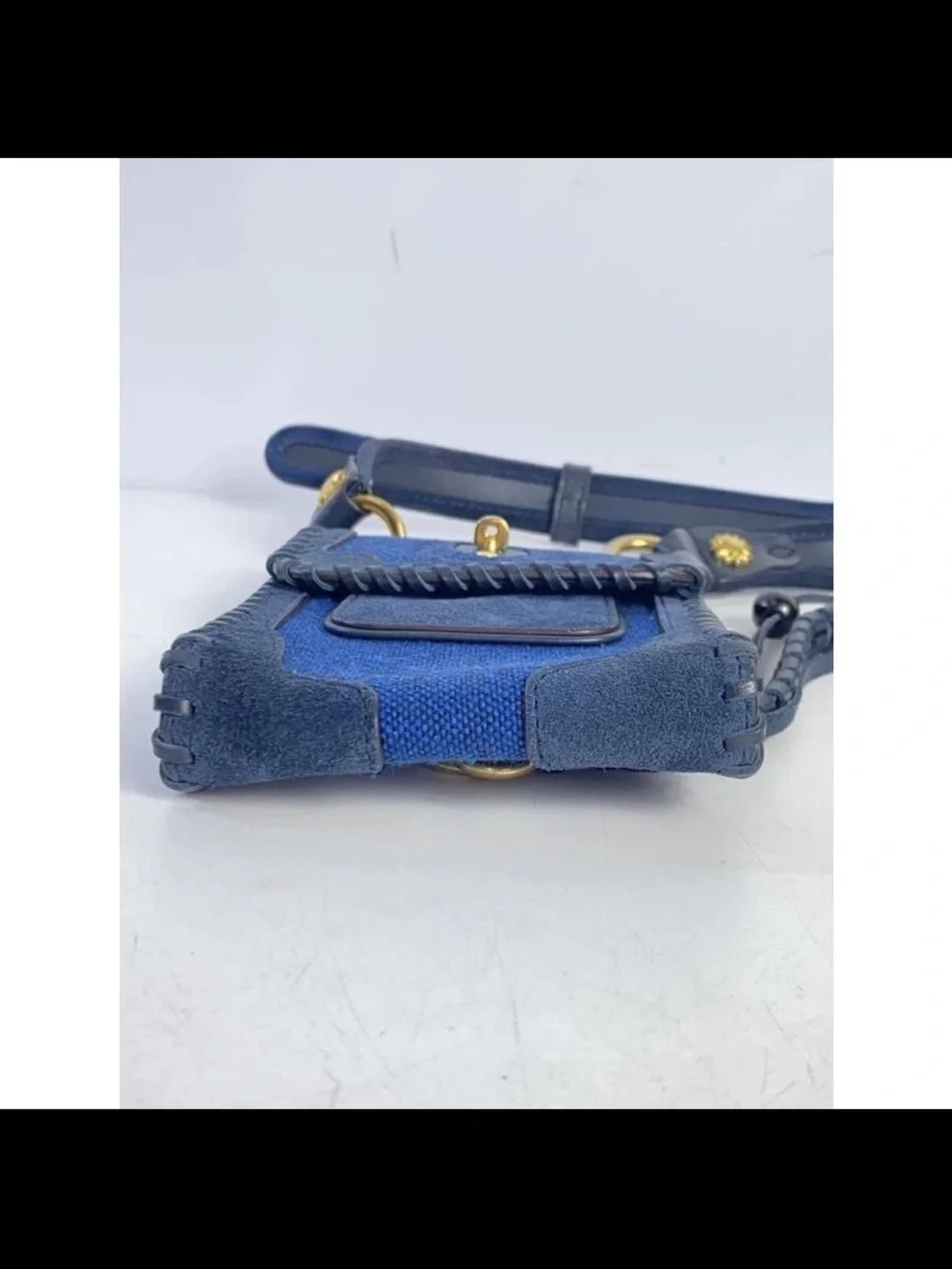 Mulberry Blue Canvas and Leather Crossbody Pouch
